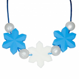 Chewy Necklace - Snowflakes Blue/White with Pearl Beads
