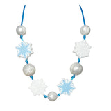 Necklace with snowflake and pearl-like beads on a white background