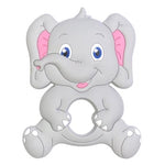 Gray elephant-shaped teether with pink inner ears on a white background
