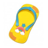 Yellow sandal with blue strap on a white background