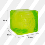 Green cube with 'Chilly Cube' branding and dimensions on a white background