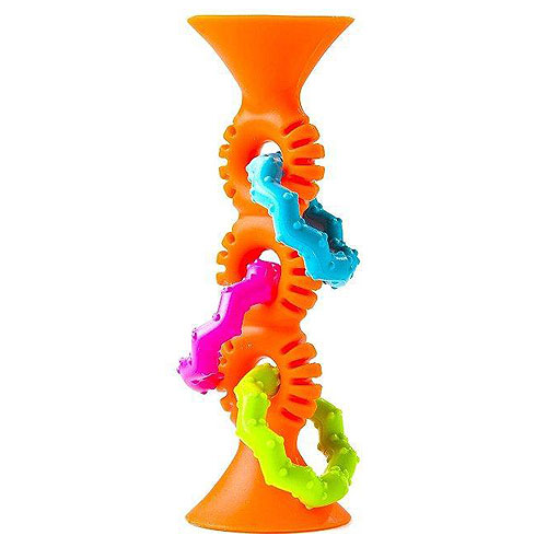 Colorful silicone spiral toy on a white background