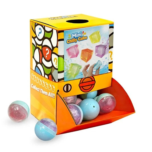 Colorful packaging of Mini Chilly Cube toy with colorful balls on a white background