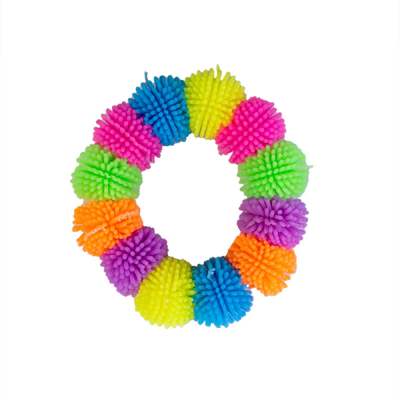 Colorful pom-pom bracelet on a white background