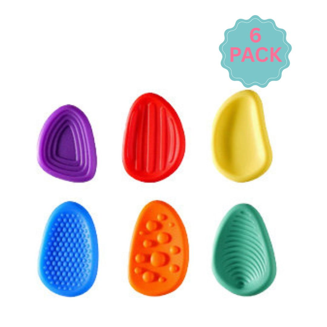 Set of six colorful silicone sanding blocks on a white background with '6 Pack' text.